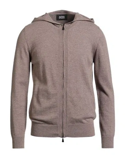 Alpha Studio Man Cardigan Light Brown Size 44 Geelong Wool In Sand