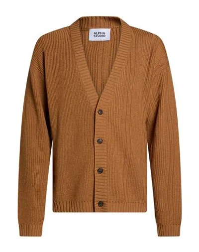 Alpha Studio Man Cardigan Light Brown Size 44 Merino Wool
