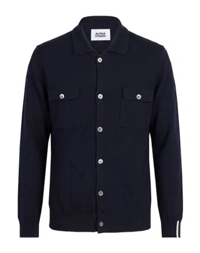 Alpha Studio Man Cardigan Midnight Blue Size 36 Geelong Wool