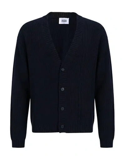 Alpha Studio Man Cardigan Midnight Blue Size 38 Merino Wool