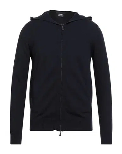 Alpha Studio Man Cardigan Midnight Blue Size 38 Wool In Black
