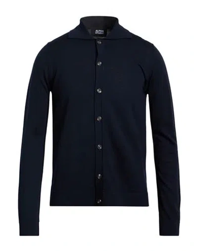 Alpha Studio Man Cardigan Midnight Blue Size 44 Merino Wool