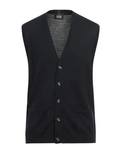 Alpha Studio Man Cardigan Midnight Blue Size 46 Merino Wool