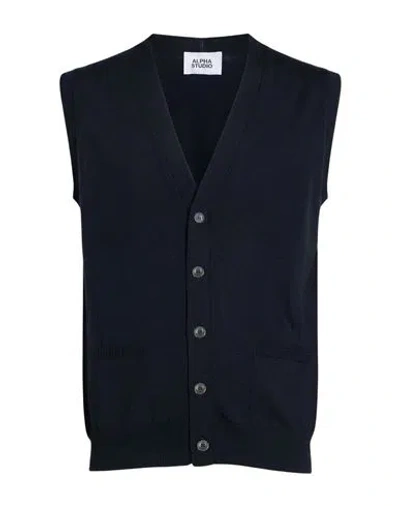 Alpha Studio Man Cardigan Midnight Blue Size 46 Mohair Wool