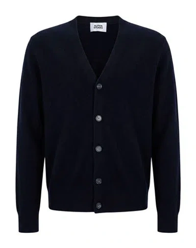 Alpha Studio Man Cardigan Midnight Blue Size 46 Virgin Wool, Polyamide