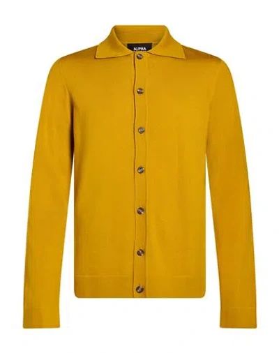 Alpha Studio Man Cardigan Mustard Size 38 Merino Wool In Yellow