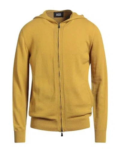Alpha Studio Man Cardigan Mustard Size 42 Geelong Wool In Yellow
