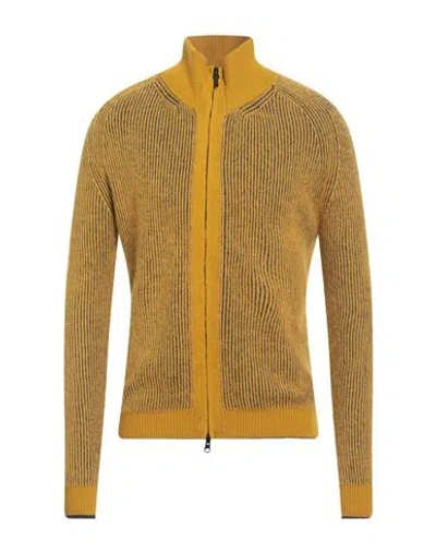 Alpha Studio Man Cardigan Mustard Size 44 Merino Wool, Alpaca Wool, Recycled Polyacrylic, Polyamide In Yellow