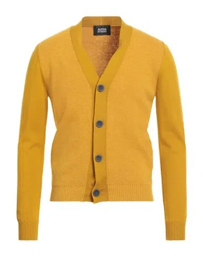 Alpha Studio Man Cardigan Mustard Size 44 Merino Wool, Alpaca Wool, Recycled Polyamide, Polyamide