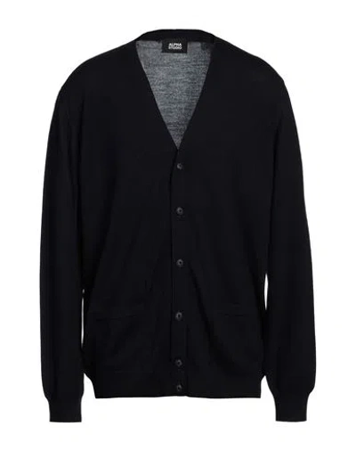 Alpha Studio Man Cardigan Navy Blue Size 46 Merino Wool In Navy Blue