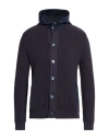 Alpha Studio Man Cardigan Navy Size 40 Cotton, Polyamide In Blue