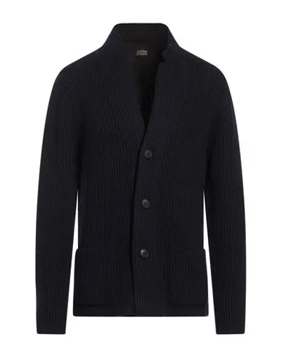 Alpha Studio Man Cardigan Navy Size 40 Wool, Viscose, Polyamide, Cashmere In Blue
