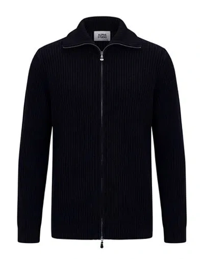 Alpha Studio Man Cardigan Navy Size 44 Merino Wool In Blue