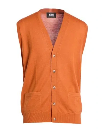 Alpha Studio Man Cardigan Orange Size 40 Merino Wool