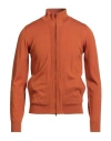 Alpha Studio Man Cardigan Orange Size 42 Merino Wool In Orange