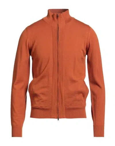 Alpha Studio Man Cardigan Orange Size 42 Merino Wool