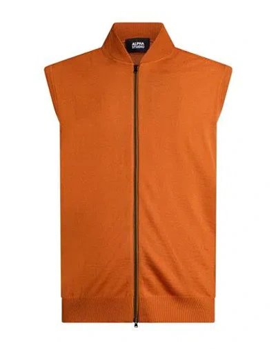 Alpha Studio Man Cardigan Orange Size 42 Merino Wool