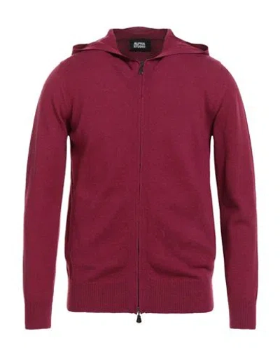 Alpha Studio Man Cardigan Plum Size 38 Geelong Wool In Burgundy