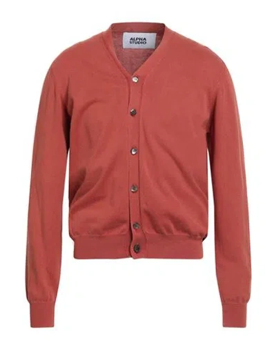 Alpha Studio Man Cardigan Rust Size 40 Cotton