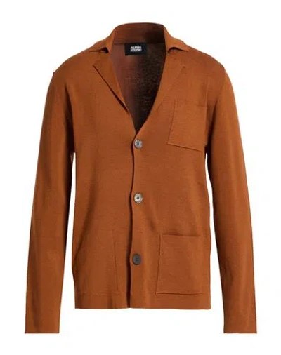 Alpha Studio Man Cardigan Tan Size 42 Merino Wool In Brown