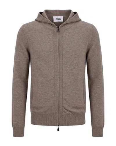 Alpha Studio Man Cardigan Taupe Size 36 Wool In Brown
