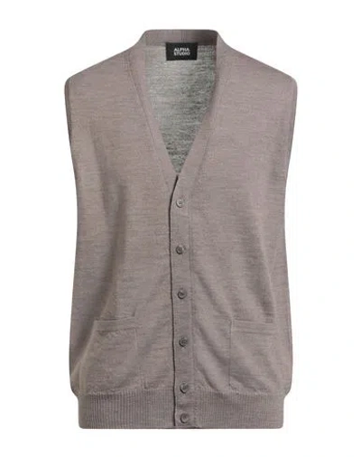 Alpha Studio Man Cardigan Taupe Size 42 Merino Wool In Gray