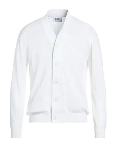 Alpha Studio Man Cardigan White Size 38 Merino Wool