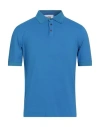 Alpha Studio Man Polo Shirt Azure Size 36 Cotton, Elastane In Blue