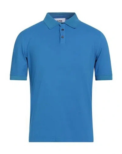 Alpha Studio Man Polo Shirt Azure Size 36 Cotton, Elastane In Blue