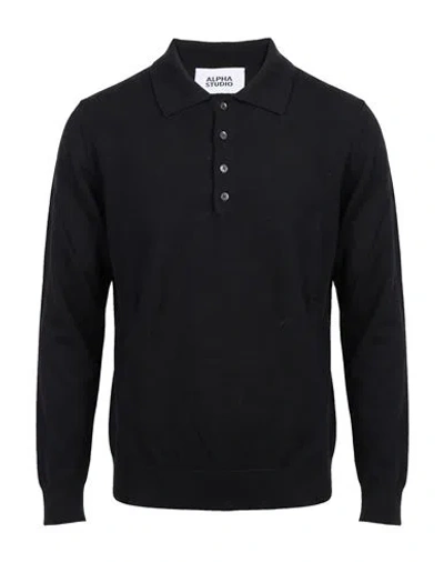 Alpha Studio Man Polo Shirt Black Size 38 Merino Wool