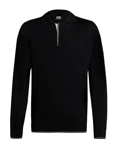 Alpha Studio Man Polo Shirt Black Size 40 Merino Wool