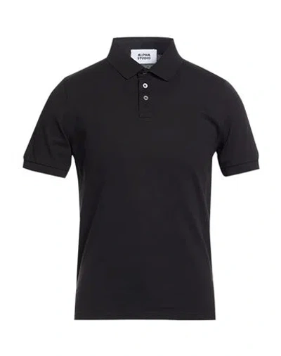 Alpha Studio Man Polo Shirt Black Size 48 Cotton, Elastane