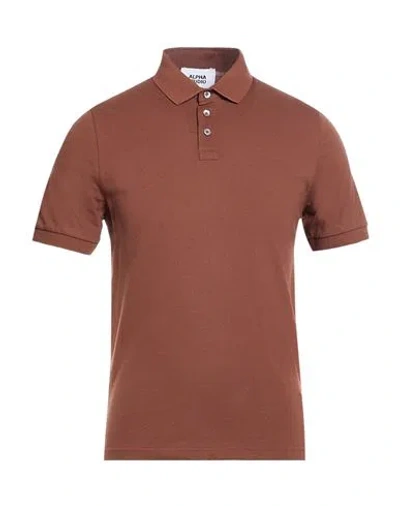 Alpha Studio Man Polo Shirt Brown Size 50 Cotton, Elastane