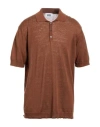 Alpha Studio Man Polo Shirt Brown Size 50 Linen, Cotton