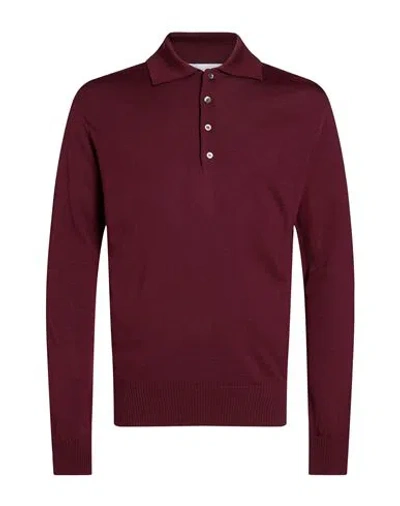 Alpha Studio Man Polo Shirt Burgundy Size 40 Merino Wool In Multi