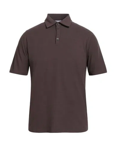 Alpha Studio Man Polo Shirt Chocolate Brown Size 40 Cotton, Elastane