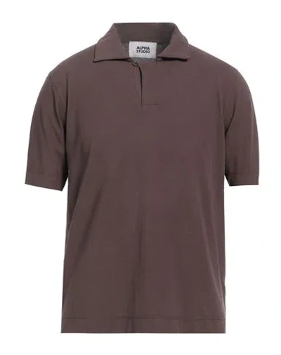Alpha Studio Man Polo Shirt Chocolate Brown Size 40 Cotton, Elastane