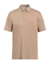 Alpha Studio Man Polo Shirt Light Brown Size 44 Cotton, Elastane In Beige