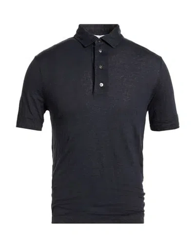 Alpha Studio Man Polo Shirt Midnight Blue Size 44 Linen, Elastane