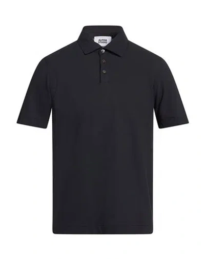 Alpha Studio Man Polo Shirt Midnight Blue Size 46 Cotton, Elastane In Black
