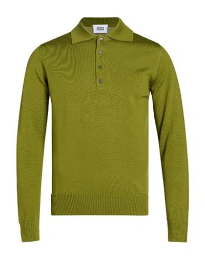 Alpha Studio Man Polo Shirt Military Green Size 44 Merino Wool In Multi