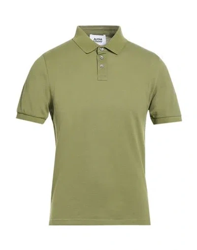 Alpha Studio Man Polo Shirt Military Green Size 48 Cotton, Elastane