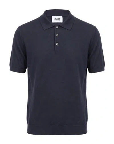 Alpha Studio Man Polo Shirt Navy Size 42 Hemp