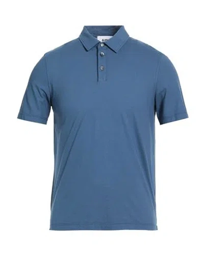 Alpha Studio Man Polo Shirt Slate Blue Size 46 Cotton, Elastane