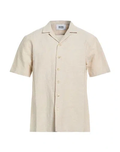 Alpha Studio Man Shirt Beige Size 19 ¾ Linen In Brown