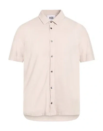 Alpha Studio Man Shirt Beige Size 40 Cotton, Elastane In Neutral