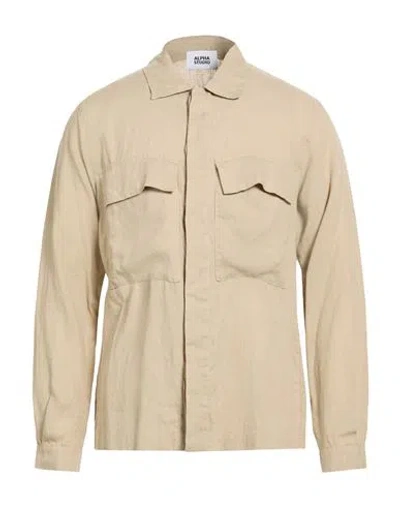 Alpha Studio Man Shirt Beige Size 42 Linen In Neutral