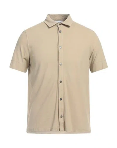 Alpha Studio Man Shirt Beige Size 44 Cotton, Elastane In Beige