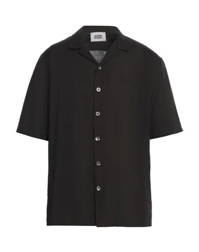 Alpha Studio Man Shirt Black Size 48 Linen In Black