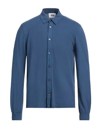 Alpha Studio Man Shirt Blue Size 38 Cotton, Elastane